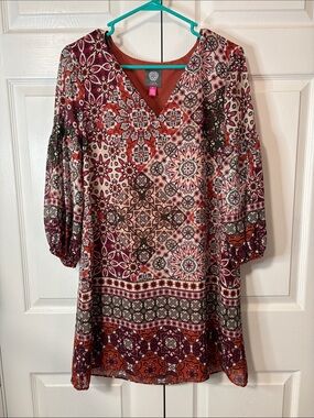 Vince Camuto Multicolor Boho Medallion V-Neck Tunic Dress Sz 8 EUC